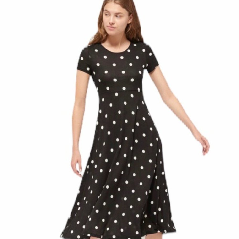 UO Midi Dress Polka Dot Black & White Small NEW